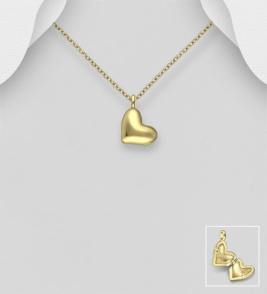 925 Sterling Silver Heart Locket Pendant, Plated with 0.5 Micron 9K Yellow Gold