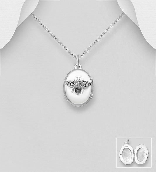 925 Sterling Silver Oxidized Bee Locket Pendant