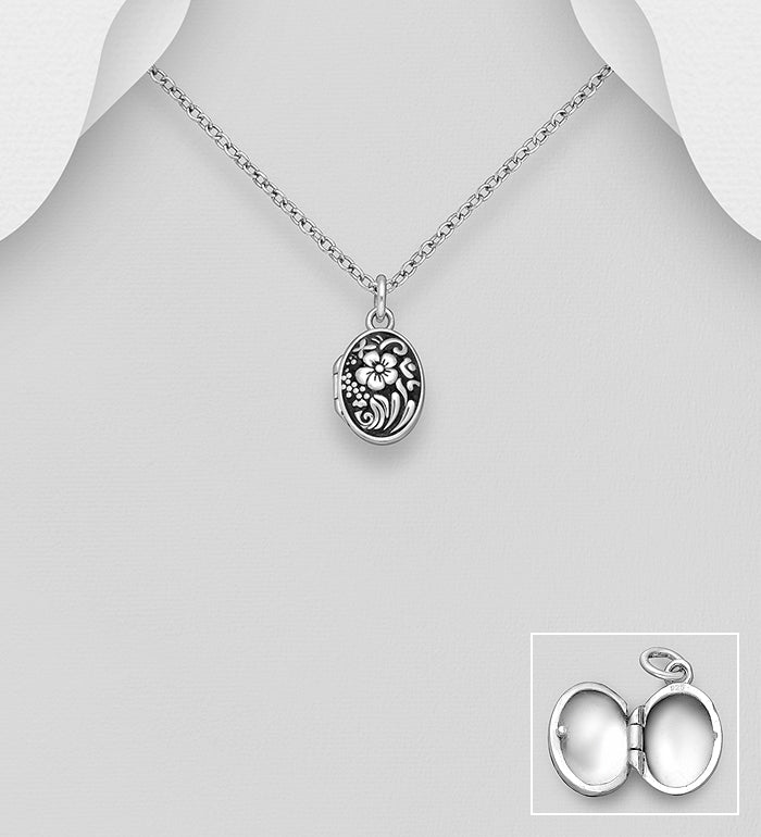 925 Sterling Silver Oxidized Flower Locket Pendant
