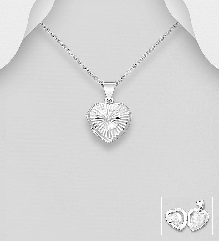 925 Sterling Silver Textured Heart Locket Pendant