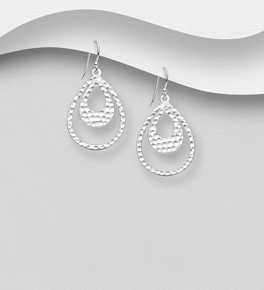 925 Sterling Silver Hammered Hook Earrings
