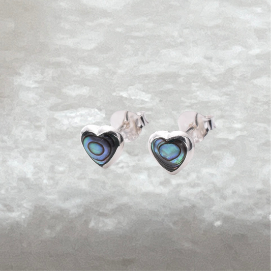 Handcrafted 925 Sterling Silver Abalone Heart Earrings Studs