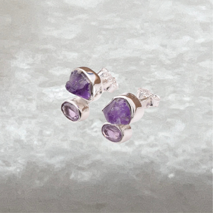 Handcrafted 925 Sterling Silver Natural Amethyst Stud Earrings