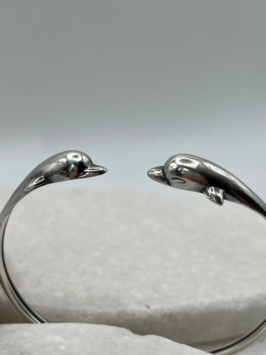 925 Sterling Silver Dolphin Cuff Bangle