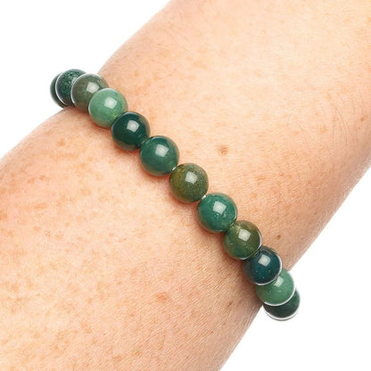 Handmade Genuine Green Moss Agate Beaded Bracelet - 8mm