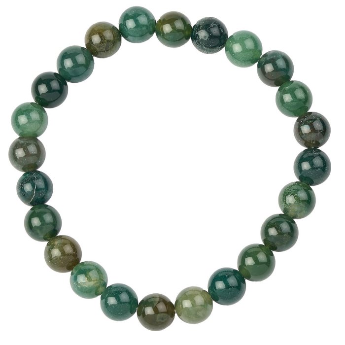 Handmade Genuine Green Moss Agate Beaded Bracelet - 8mm