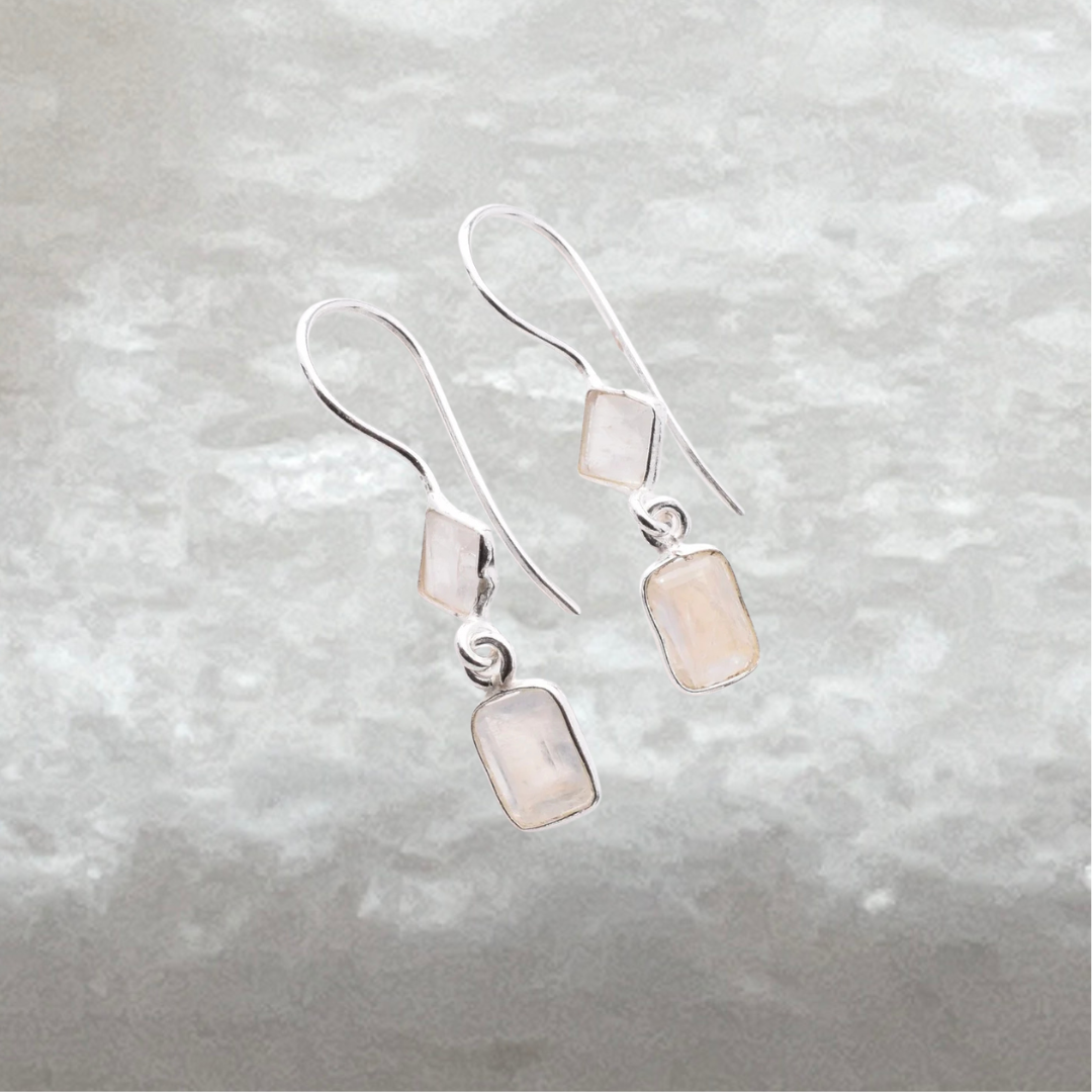 Handmade 925 Sterling Silver faceted moonstone drop earrings