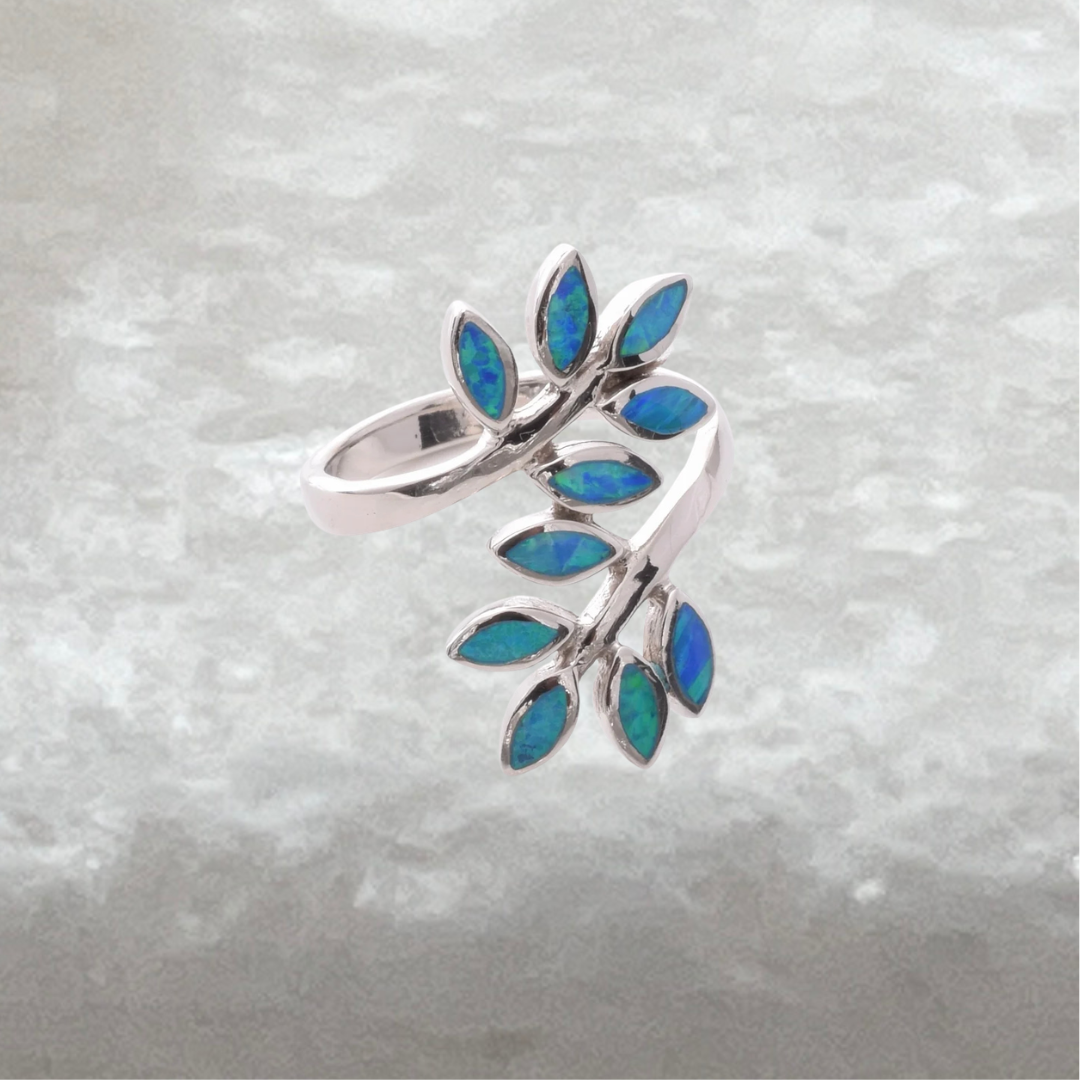 Handcrafted 925 Sterling Silver Opal Laurel Ring