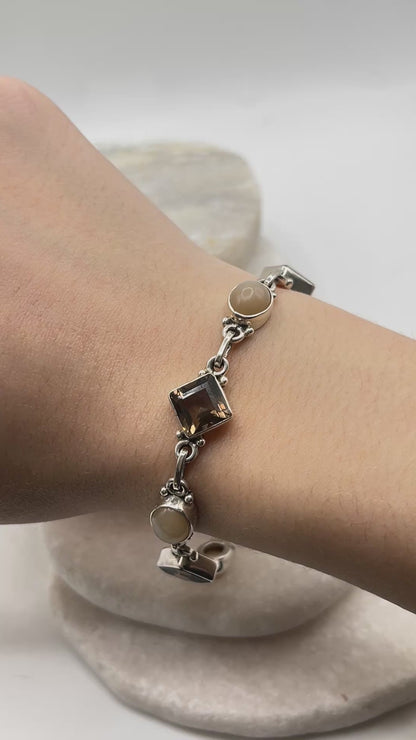 925 Sterling Silver Smoky Quartz and Moonstone Bracelet