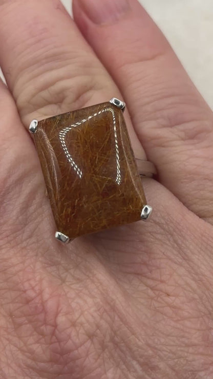 925 Sterling Silver Rutile Statement Ring – UK Size P