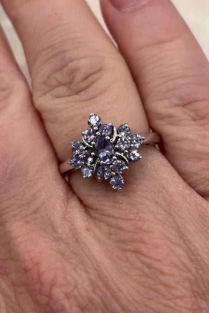 925 Sterling Silver Tanzanite Cluster Ring - Size O