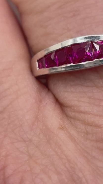 925 Sterling Silver Channel-Set Pink Topaz Band Ring – UK Size P