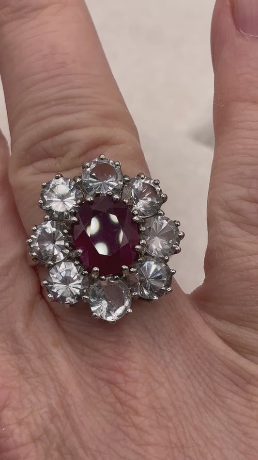 925 Sterling Silver Ruby And White Topaz- Size P