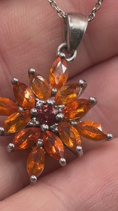 Genuine Orange Kyanite Star Cluster Pendant with Fire Opal Centre | 925 Sterling Silver | 45cm Chain | One of a Kind Statement Necklace