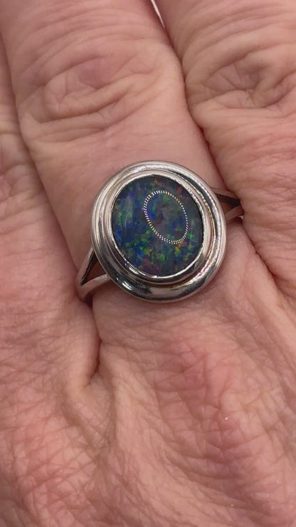 925 Sterling Silver Modernist Opal Ring - Size U