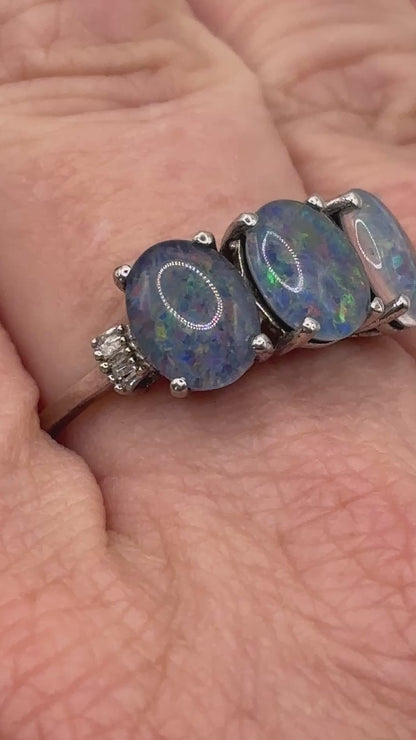 925 Sterling Silver Trilogy Triplet Opal with Diamond Shoulders