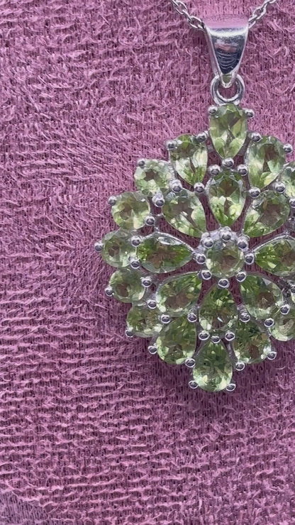 Natural Peridot Cluster Pendant Necklace – 925 Sterling Silver, 45cm Chain (One of a Kind)