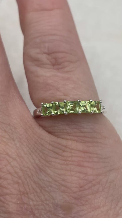 925 Sterling Silver Peridot Half Eternity Ring - Size M