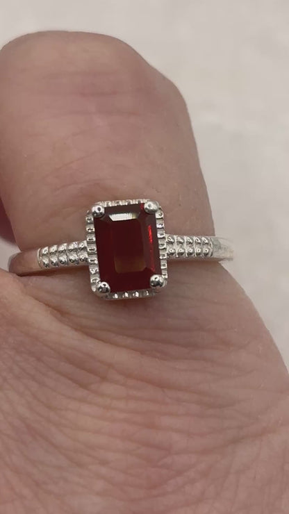925 Sterling Silver Emerald Cut Fire Opal Ring Size L