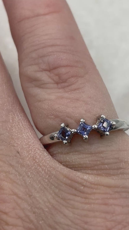 925 Sterling Silver Tanazanite Trilogy Ring - Size M