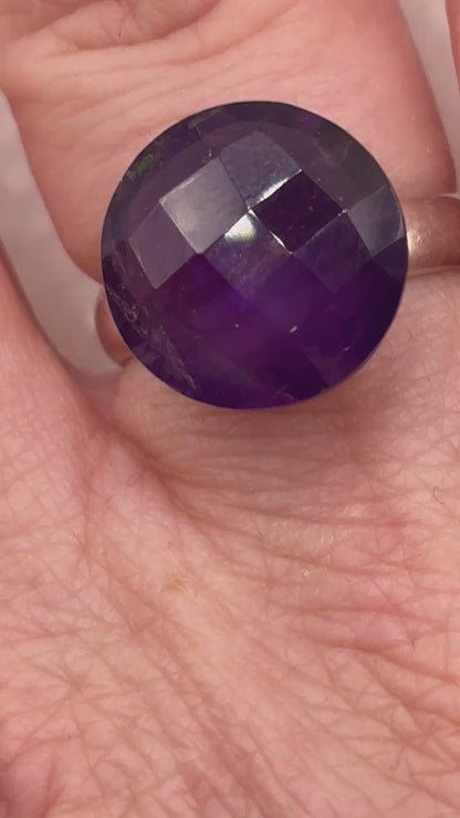 Vintage 925 Sterling Silver Faceted Amethyst Solitaire Ring – UK Size P