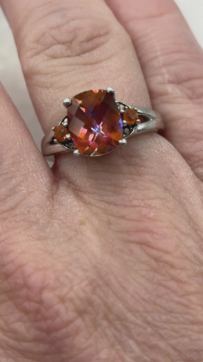 925 Sterling Silver Padparadscha Quartz Faceted Trilogy Ring - Size O