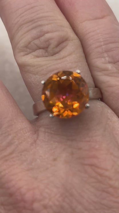 925 Sterling Silver Solitaire Padparadscha Quartz Ring - Size O