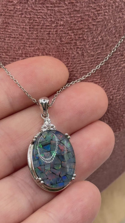 925 Sterling Silver Mosaic Opal Pendant on 45cm Sterling Silver Chain
