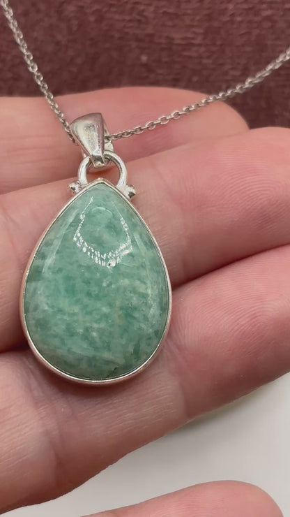 925 Sterling Silver Amazonite Teardrop Pendant on 45cm Sterling Silver Chain