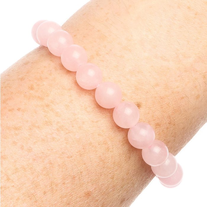 Handmade Genuine Rose Quartz Beaded Bracelet - 8mm