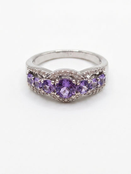 925 Sterling Silver Tanzanite and White Topaz Ring Size W