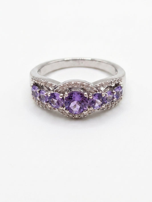 925 Sterling Silver Tanzanite and White Topaz Ring Size W