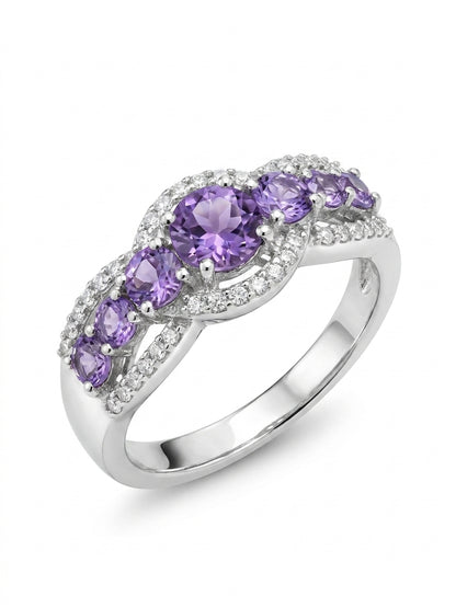 925 Sterling Silver Tanzanite and White Topaz Ring Size W