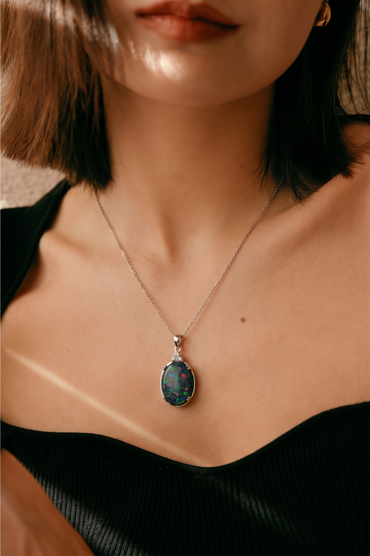 925 Sterling Silver Mosaic Opal Pendant on 45cm Sterling Silver Chain