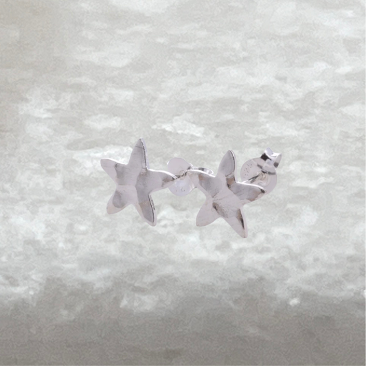 Handcrafted 925 Sterling Silver Hammered Star Earrings Studs